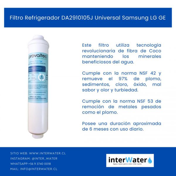 Filtro Refrigerador DA2910105J Universal Samsung LG GE - Image 2